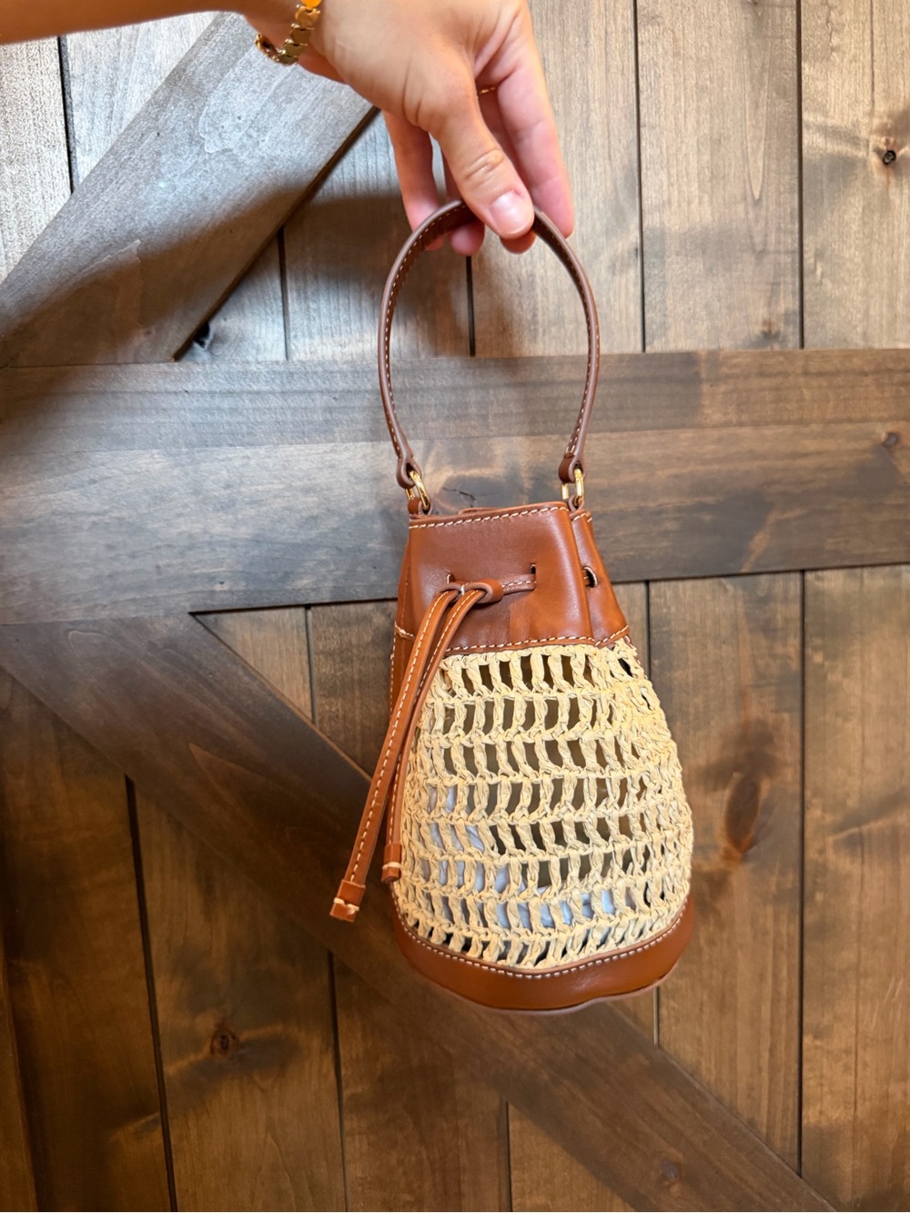 J. Crew Drawstring Bag in Straw and Leather - Picture 7 of 12